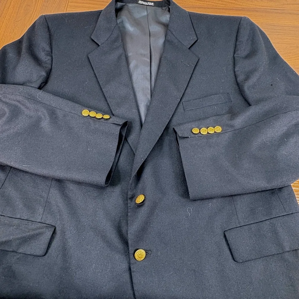 Stanley Blacker Mens‎ 50R Navy Blue 100% Wool Blazer Gold Crest Button USA Made